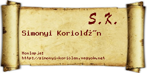 Simonyi Koriolán névjegykártya